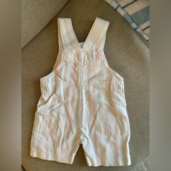Vintage Bob Der Bar pink striped short overalls with flower embroidery - Picture 2 of 3